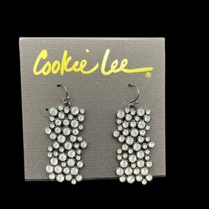Vintage Cookie Lee Earrings Genuine Crystal Waterfall NEW Black Clear Crystals